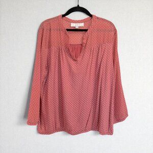 LOFT burnt orange split neck blouse